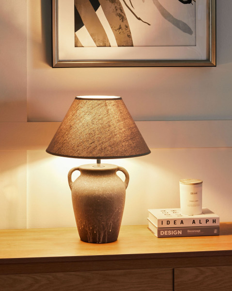Lampa stołowa ceramiczna regulowany klosz szara