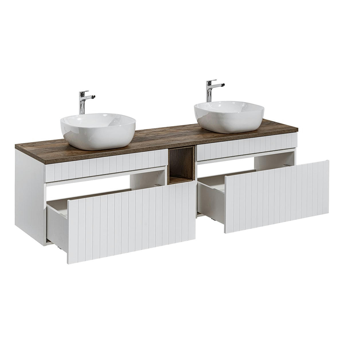 - Meuble double vasque 180cm 2 niches blanc et naturel