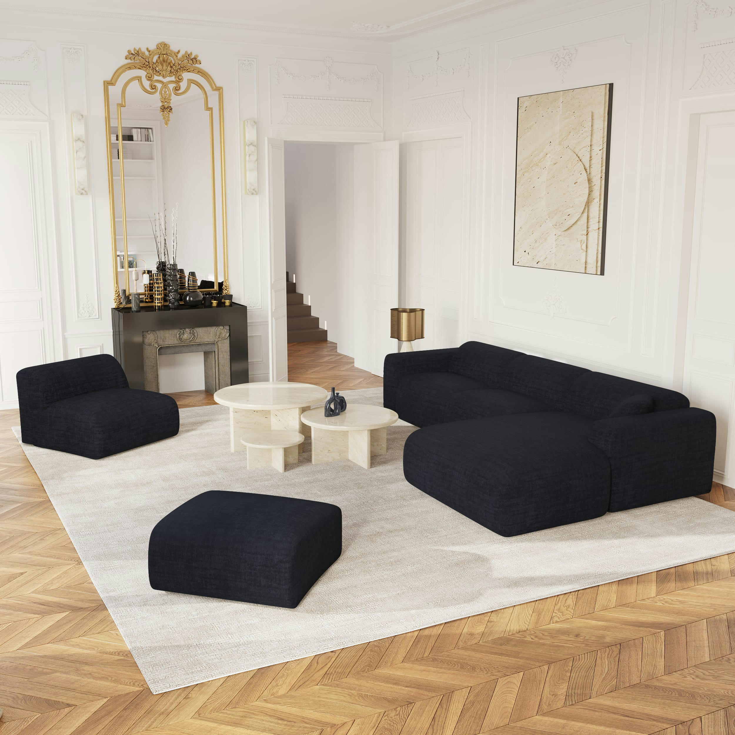 MYRA - Canapé grand angle droit velours texturé anthracite