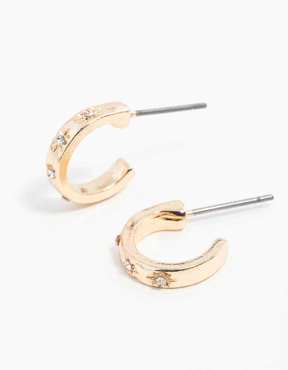 Gold Diamante Star Huggie Hoop Earrings