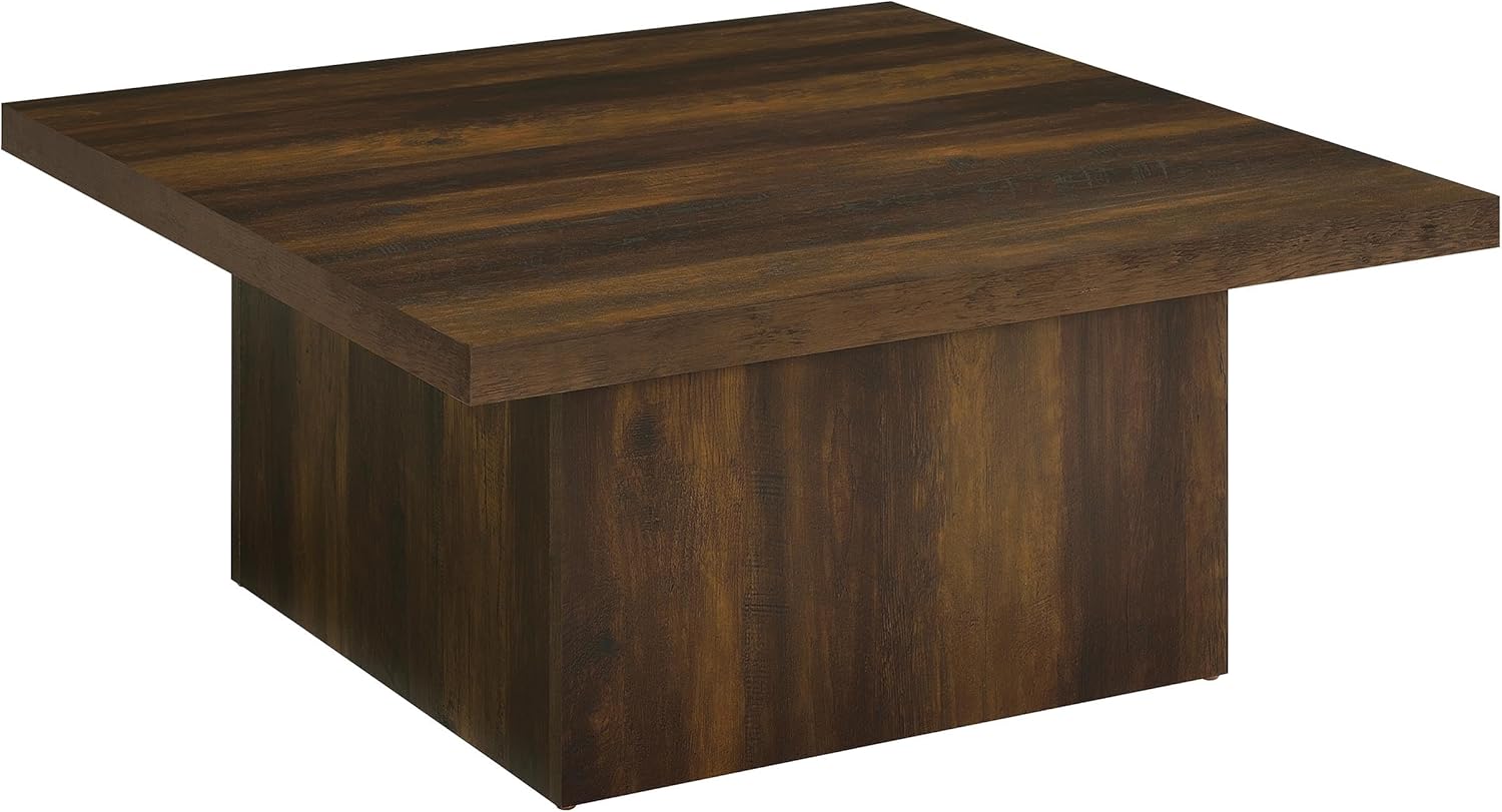 Coaster Home Furnishings - Devar - Wood - Square Coffee Table with Plinth Base, Geometric Design and Transitional Style - Living Room - Dark Pine - 710888