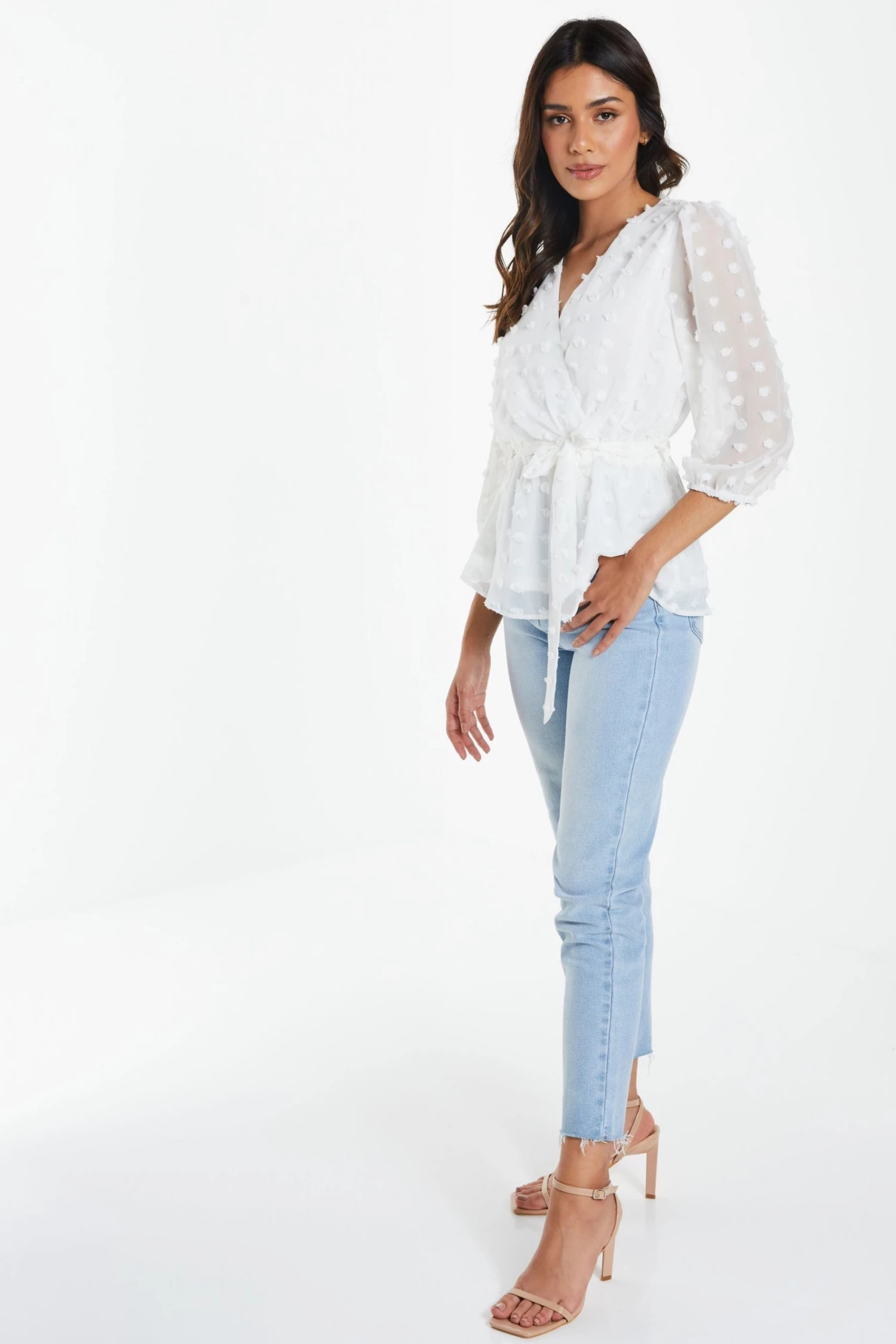 Quiz Cream Chiffon Wrap Peplum Top