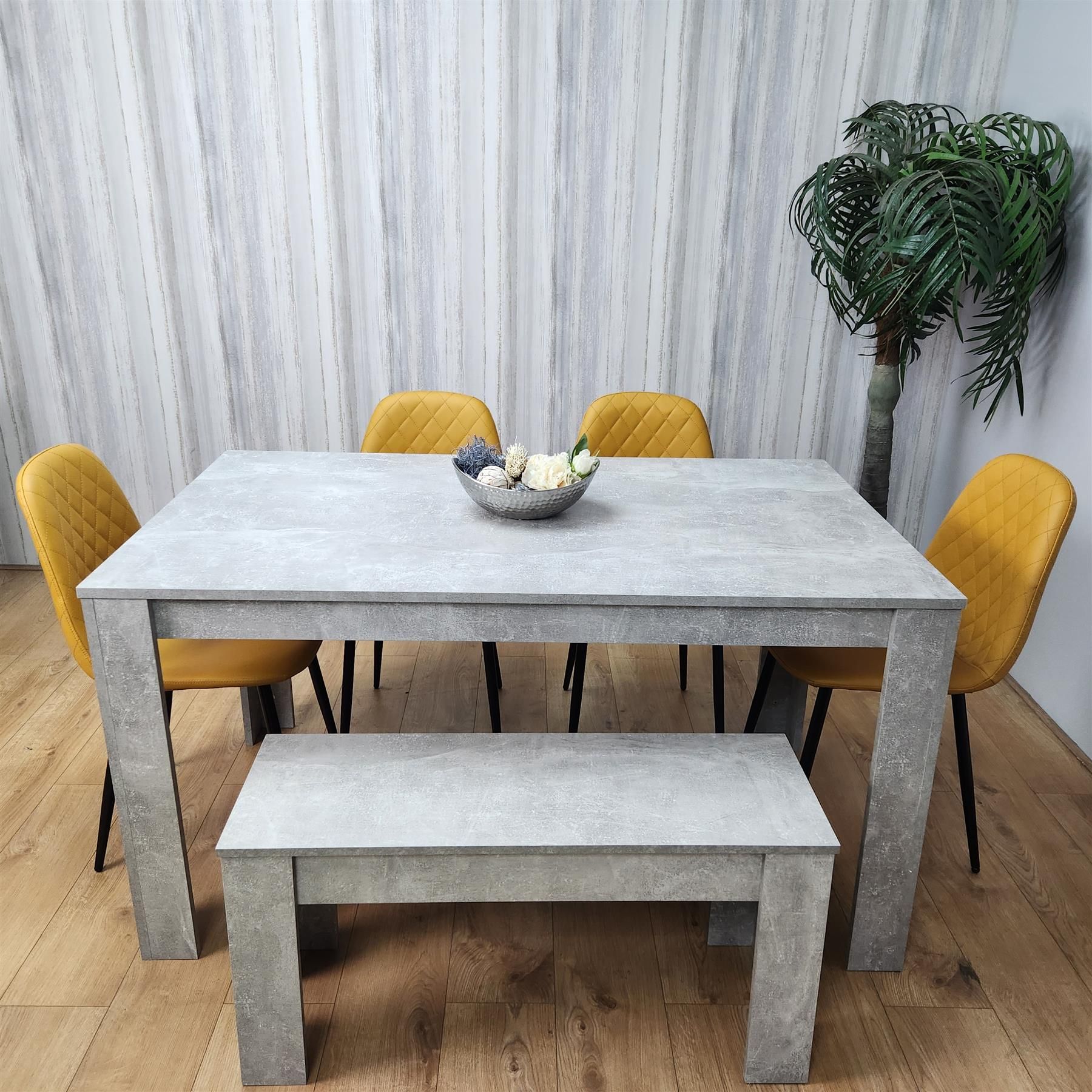 KOSY KOALA Wooden Rectangle Dining Table Set With 4 Mustard Chairs And Wooden Bench Dining Furniture Set