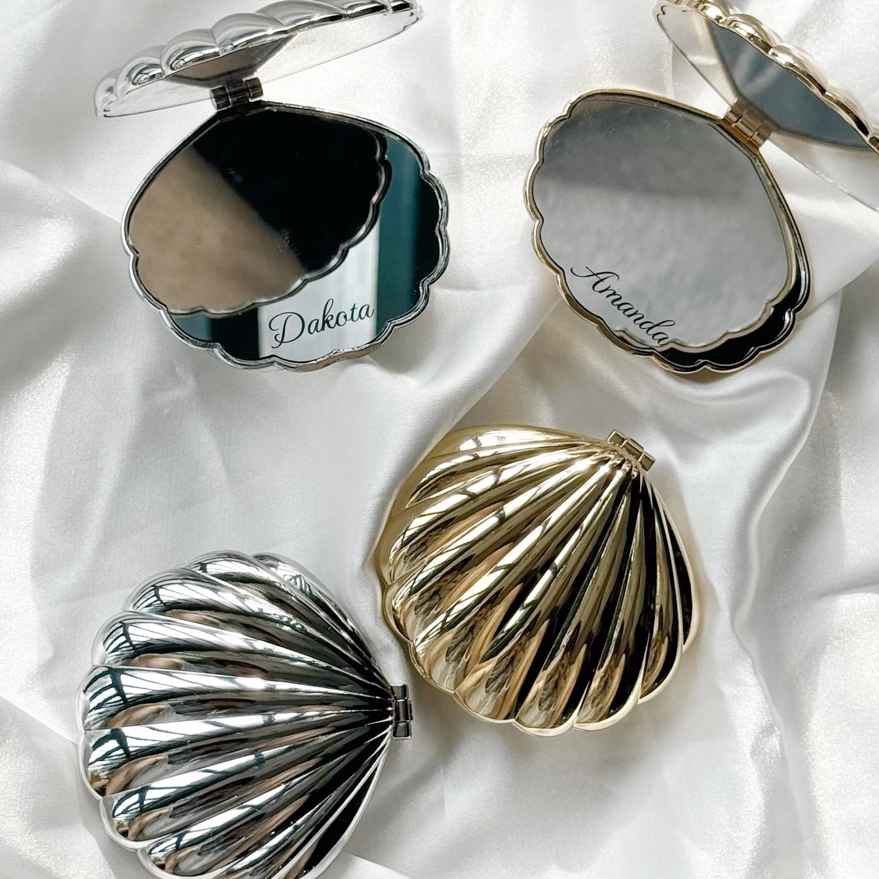 Personalized Seashell Compact Mirror, Custom Name Pocket Mirror, Engraved Bridesmaid Gift, Wedding Favor, Beach Theme Makeup Mirror