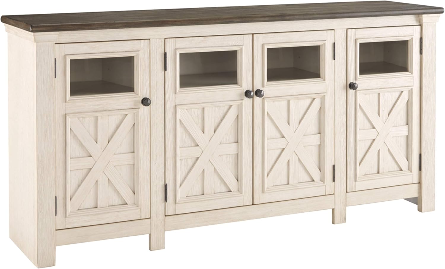Signature Design by Ashley Bolanburg Extra Large TV Stand, Fits TVs up to 72, 3 Cabinets, Adjustable Storage Shelves, 74.13, Whitewash & 2-Tone Finish