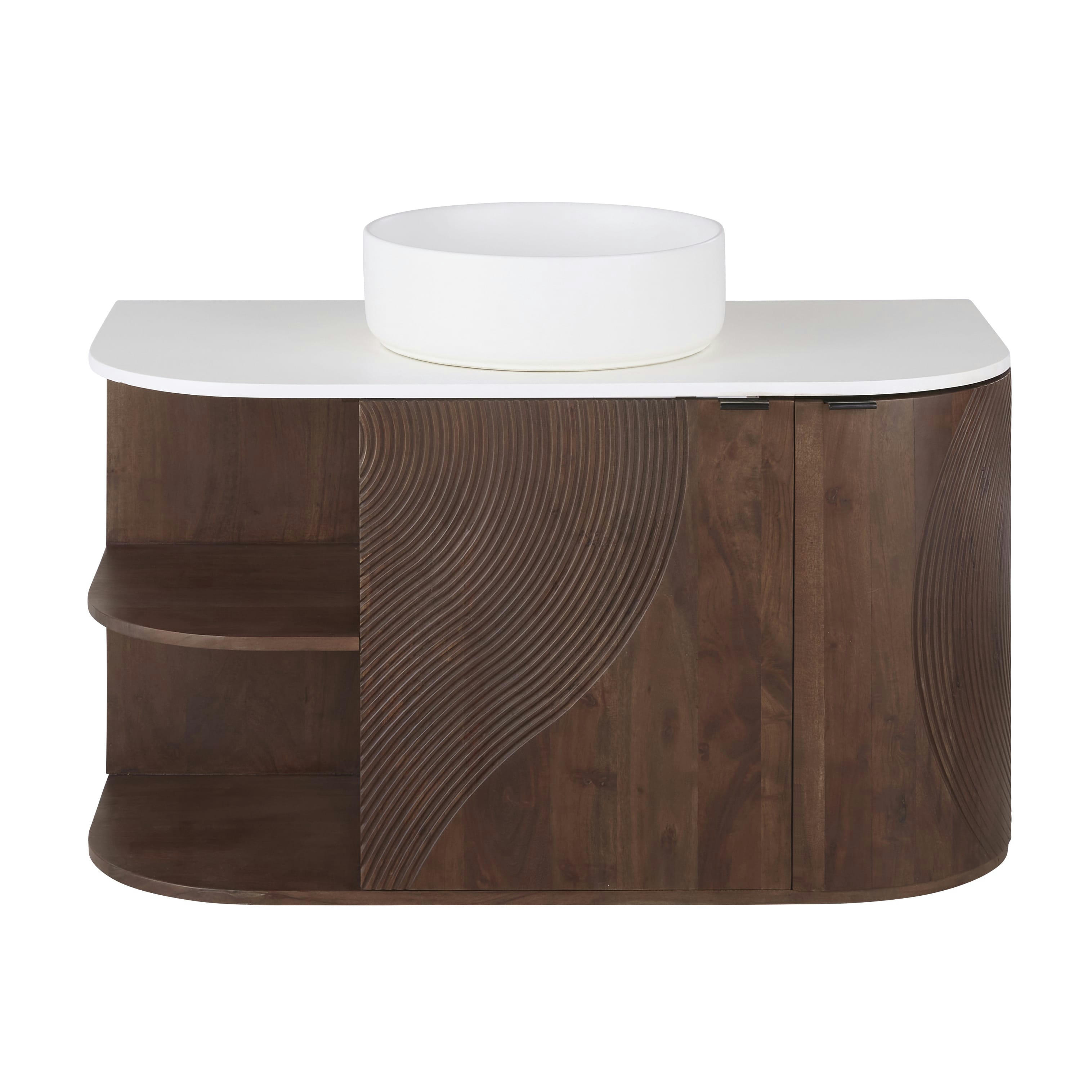 Lausanne - Meuble vasque suspendu 2 portes 3 étagères marron