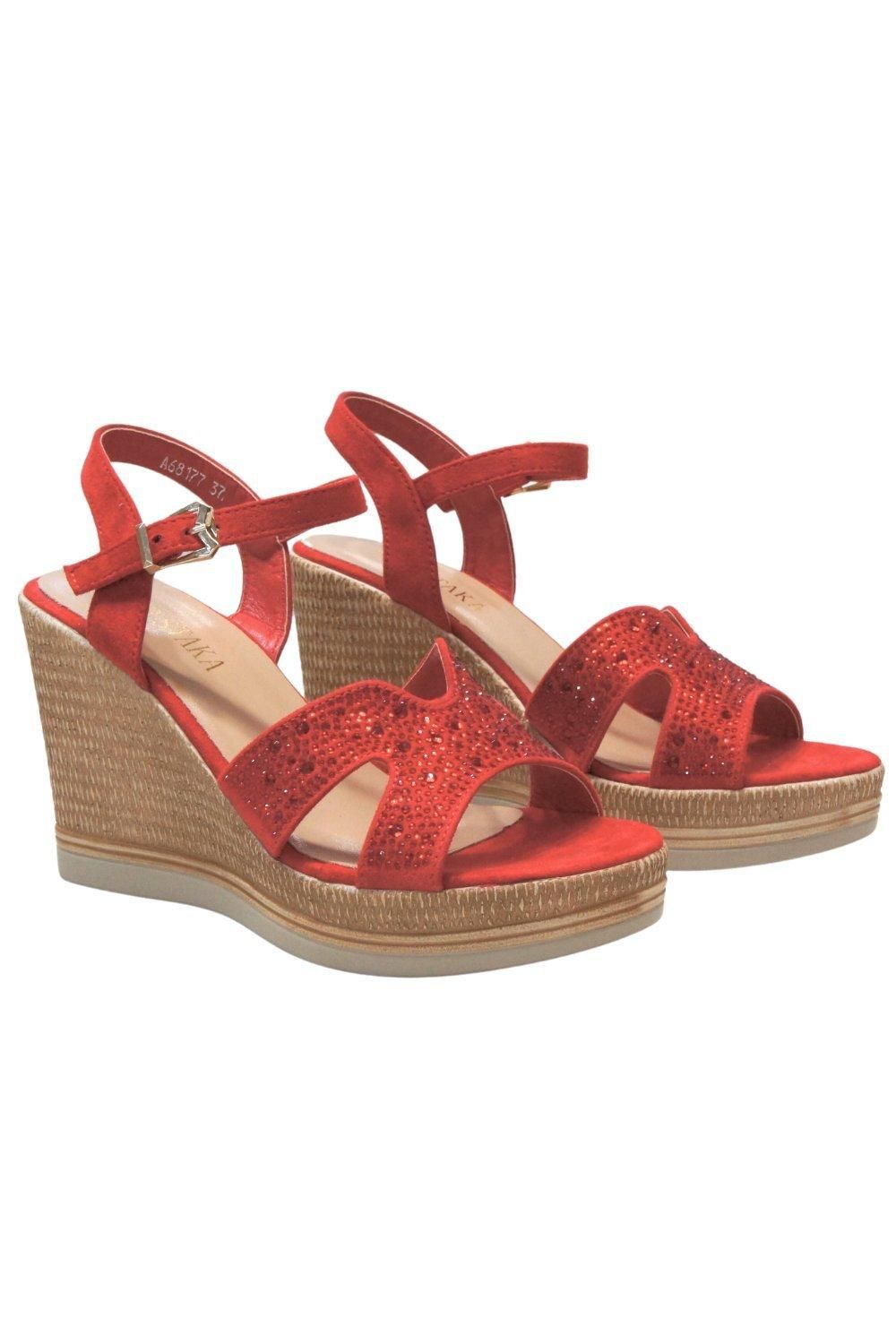 IVACHY Sparkling Diamond Glitter Buckle Closure Wedge Party Sandals