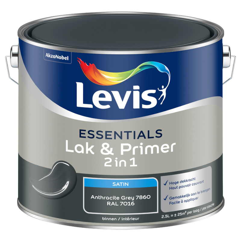Laque & Primer 2-en-1 Essentials gris anthracite 2,5 L LEVIS