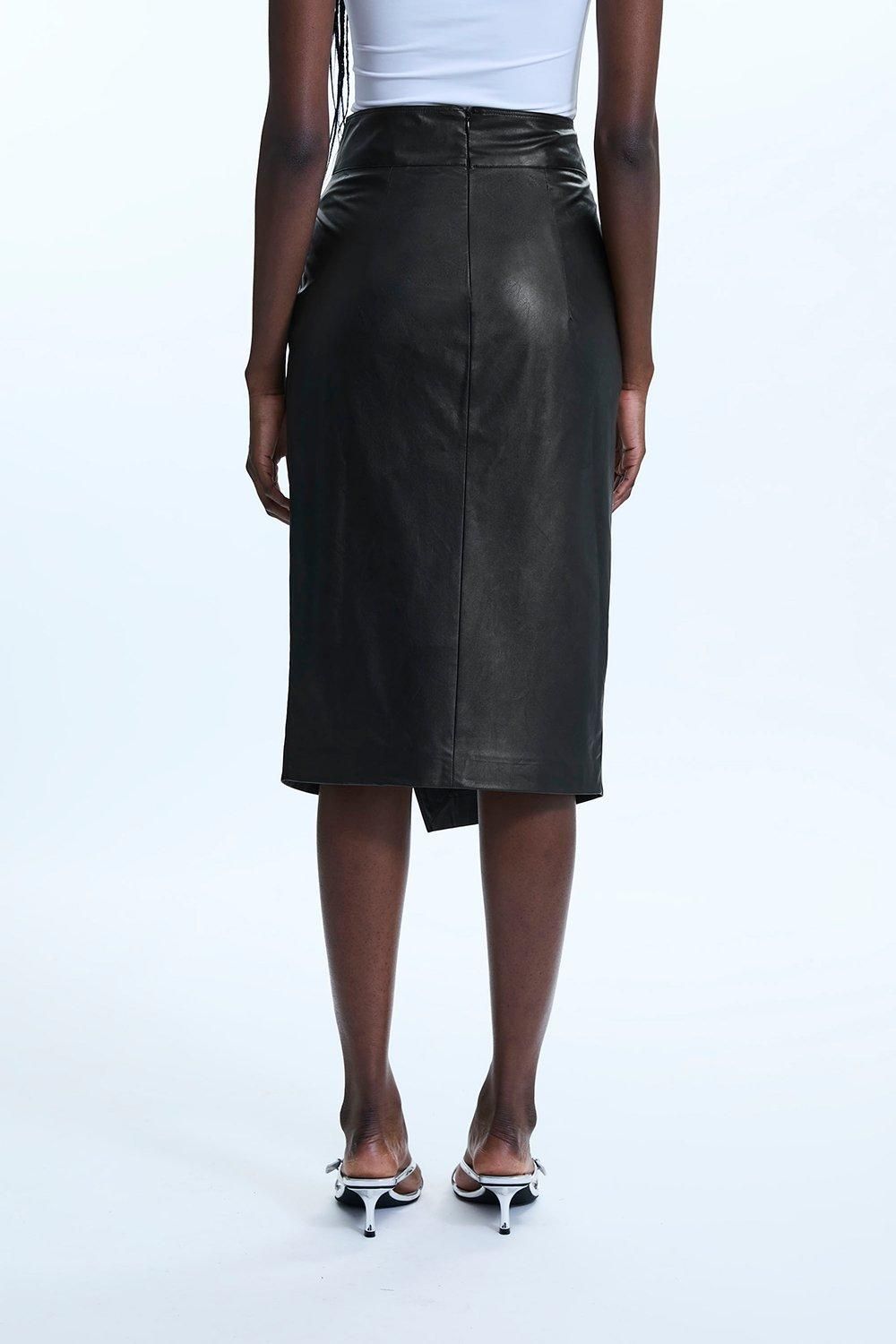 James Lakeland Faux Leather Side Ruched Skirt Black