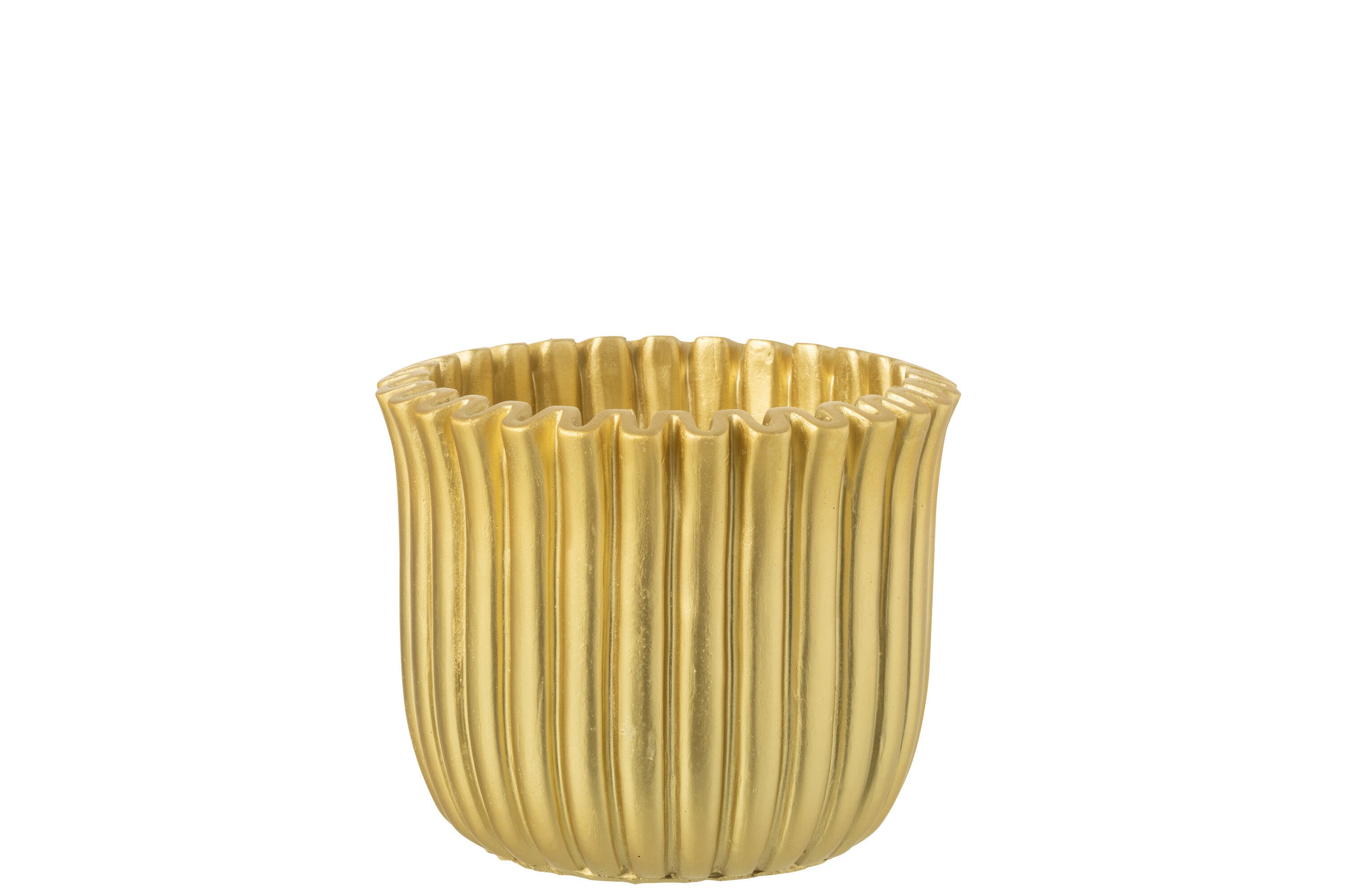 J-Line bloempot Geribbeld - cement - goud - large