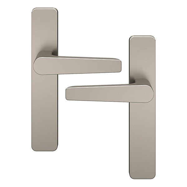 Ensemble poignée sur plaque rectangulaire GoodHome Kerver effet nickel satin gris L.128mm x l.42mm entraxe 165-195mm