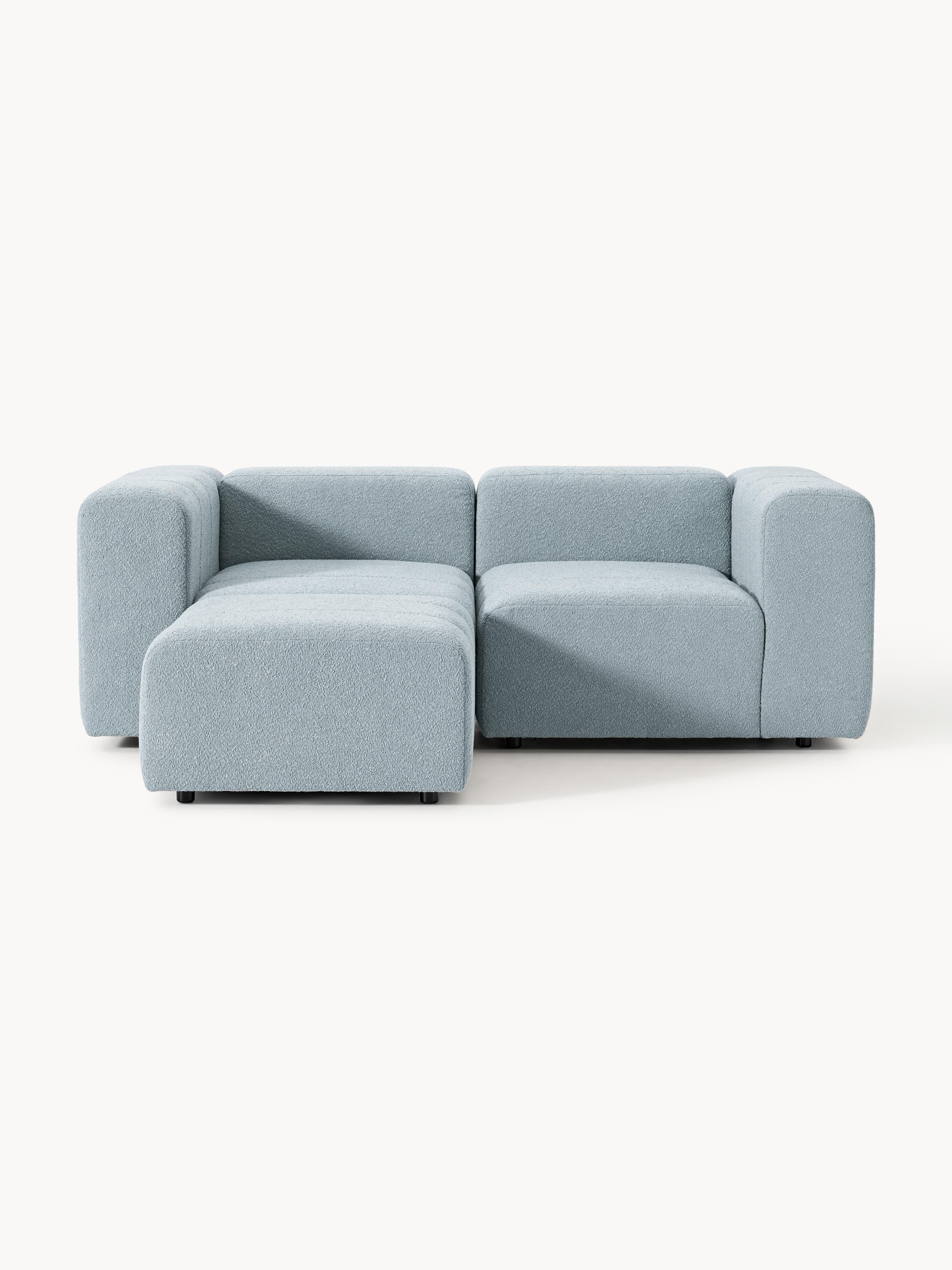 Modulares Bouclé-Sofa Lena (3-Sitzer) mit Hocker (links/rechts)