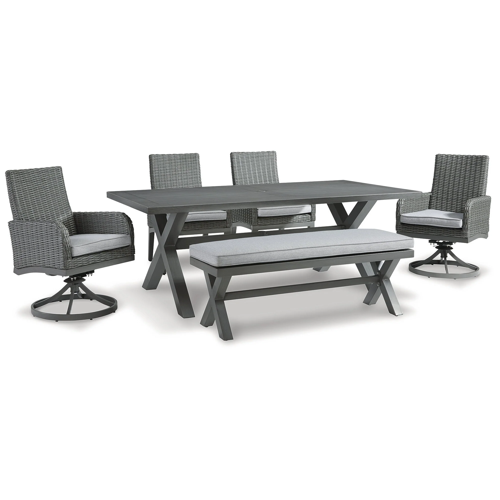 Signature Design by Ashley Elite Park Gray 6-Piece Outdoor Dining Package - 80W x 42D x 29H
