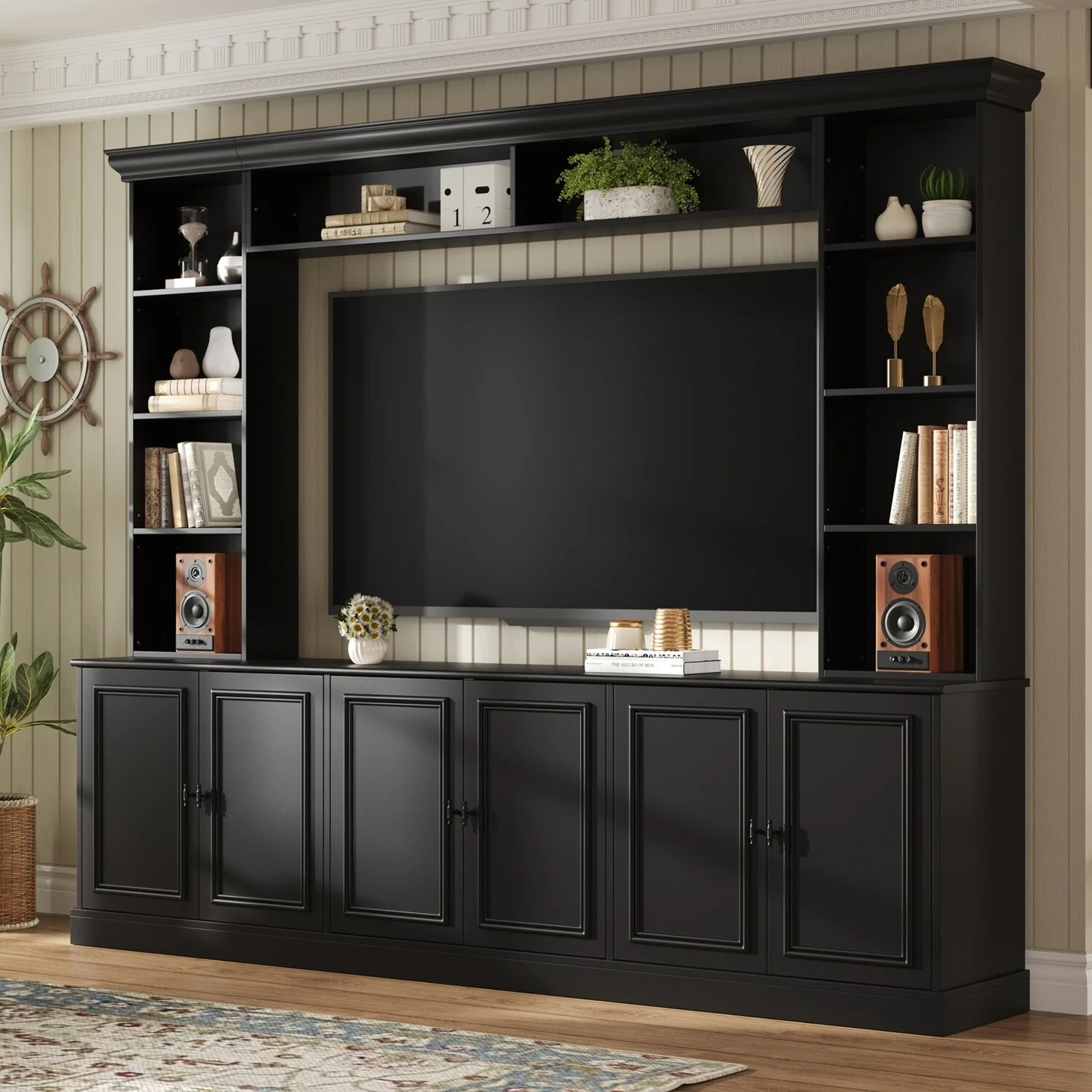 Versatile Entertainment Center with Multiple Storage Options for Living Room