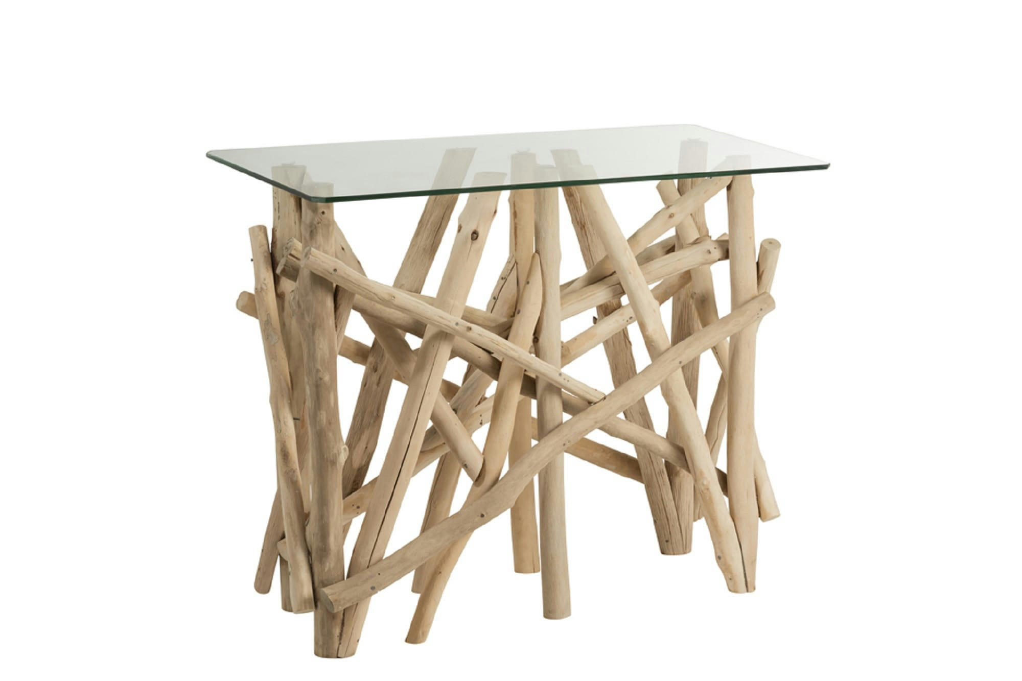 NOÉ - Console en verre et bois flotté L96