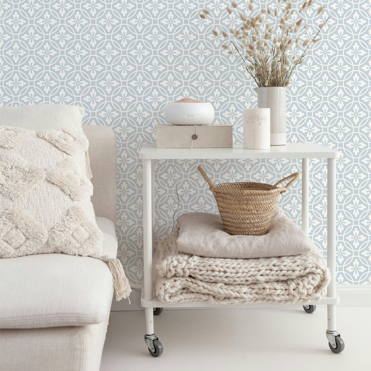 VINTAGE - Papier peint vinyle adhésif vintage poudre bleu 50x300 cm