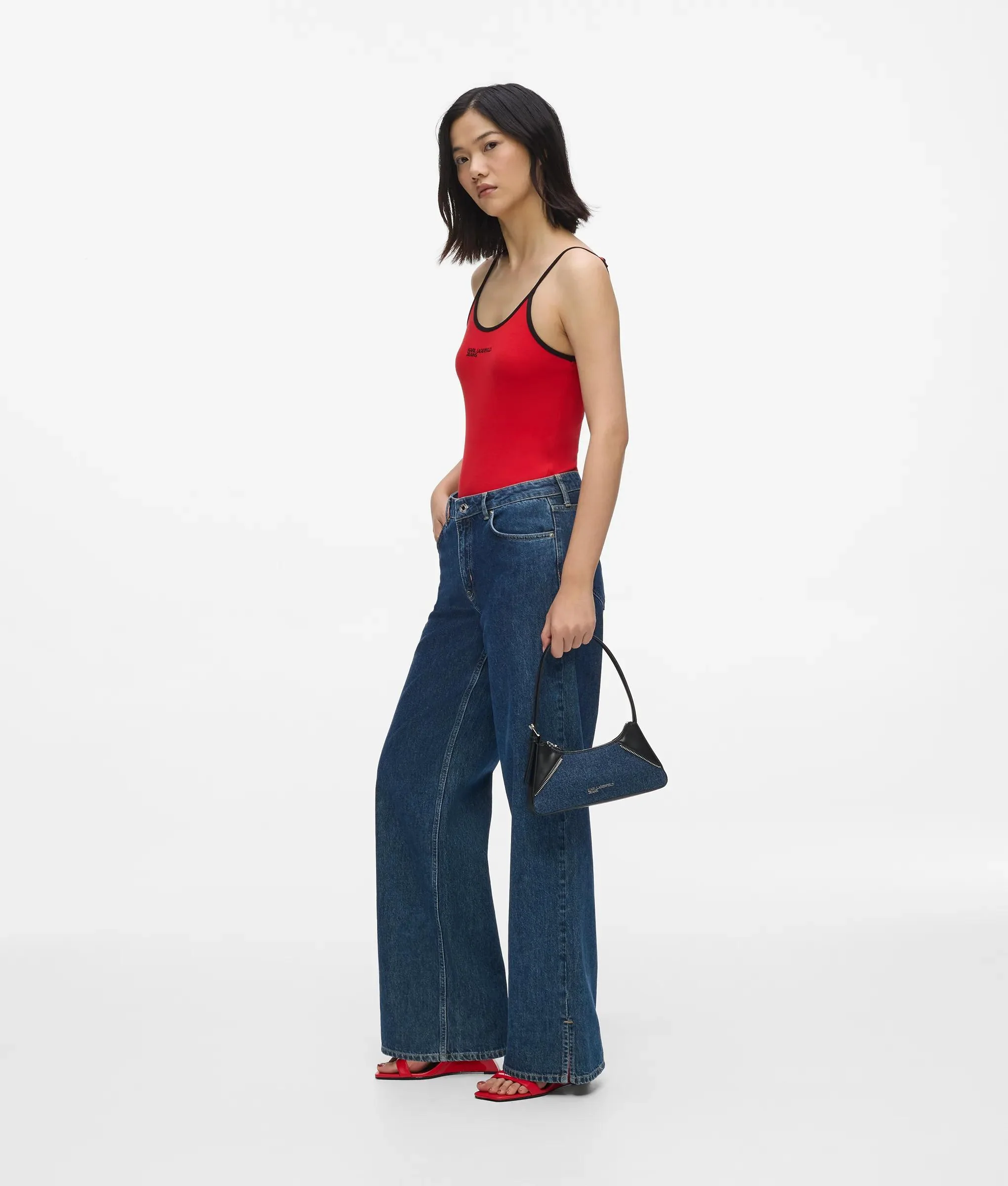 Sac porté épaule en denim et simili-cuir Rebel