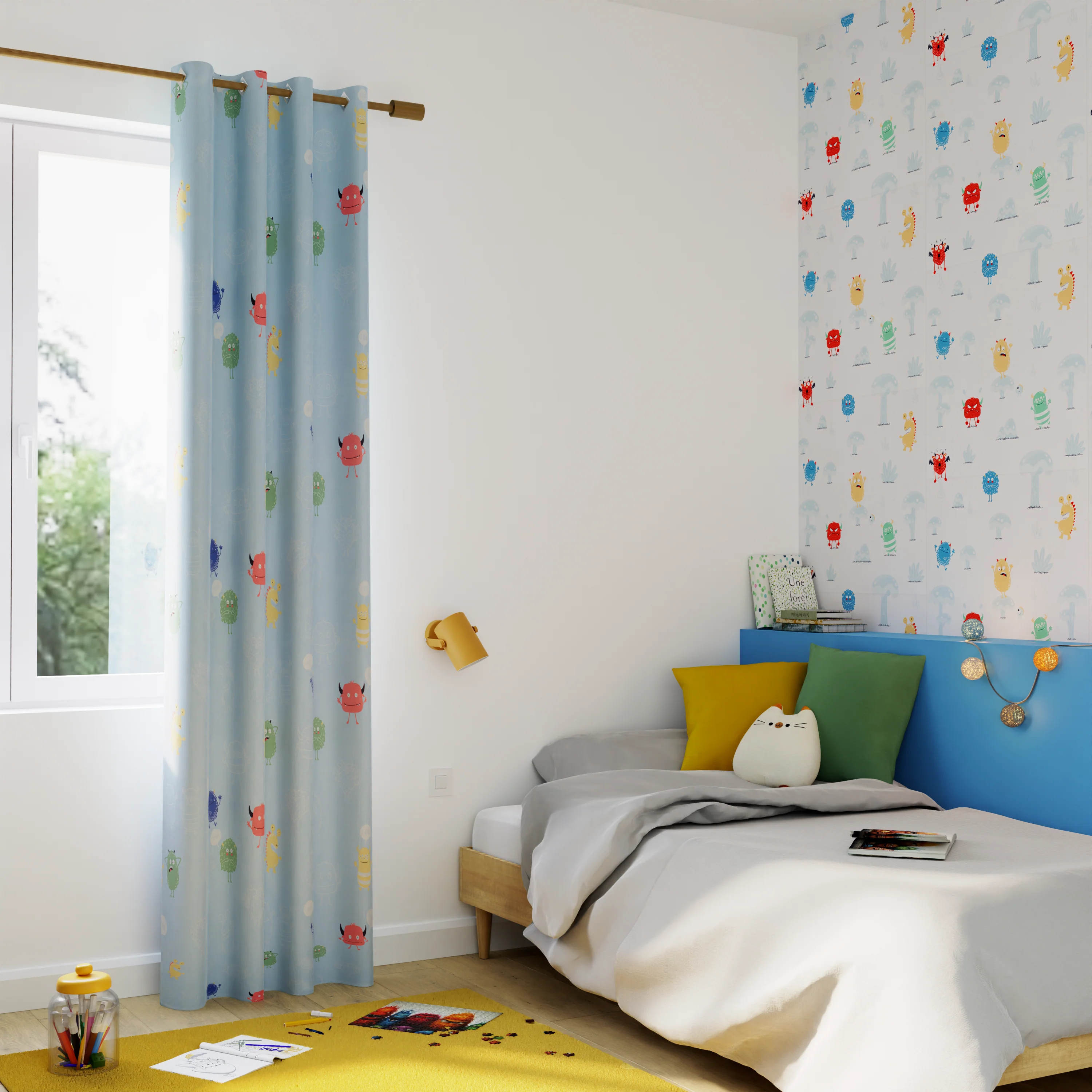 4MURS Rideau occultant CUTE MONSTER multicolore 140 x 250 cm
