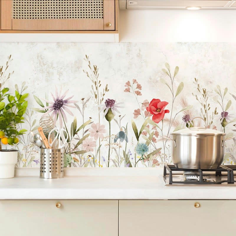 HERBIER - Crédence cuisine Lot de 2 crédences ALU L120xH50cm Multicolore Florale