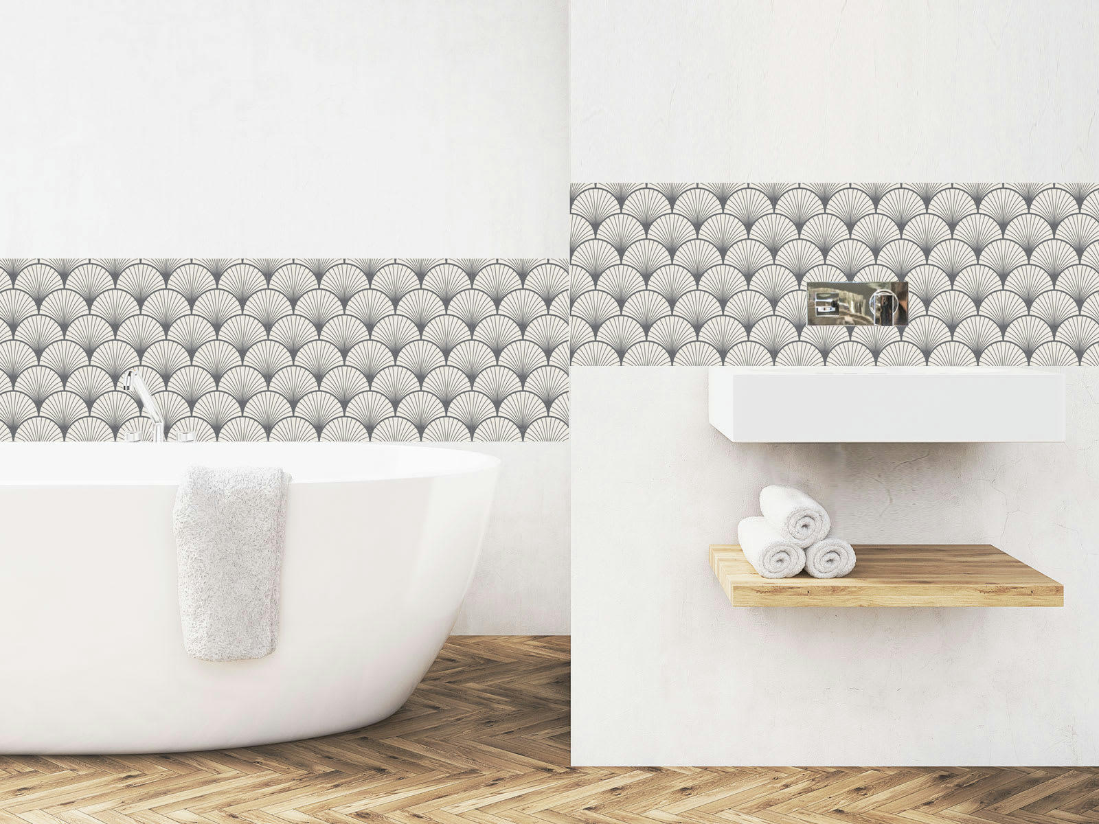 SEIGAIHA - Crédence adhésive gris foncé 400x40cm