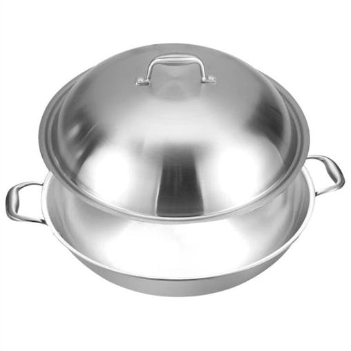 SOGA 2X 3-Ply 42cm Stainless Steel Double Handle Wok Frying Fry Pan Skillet with Lid
