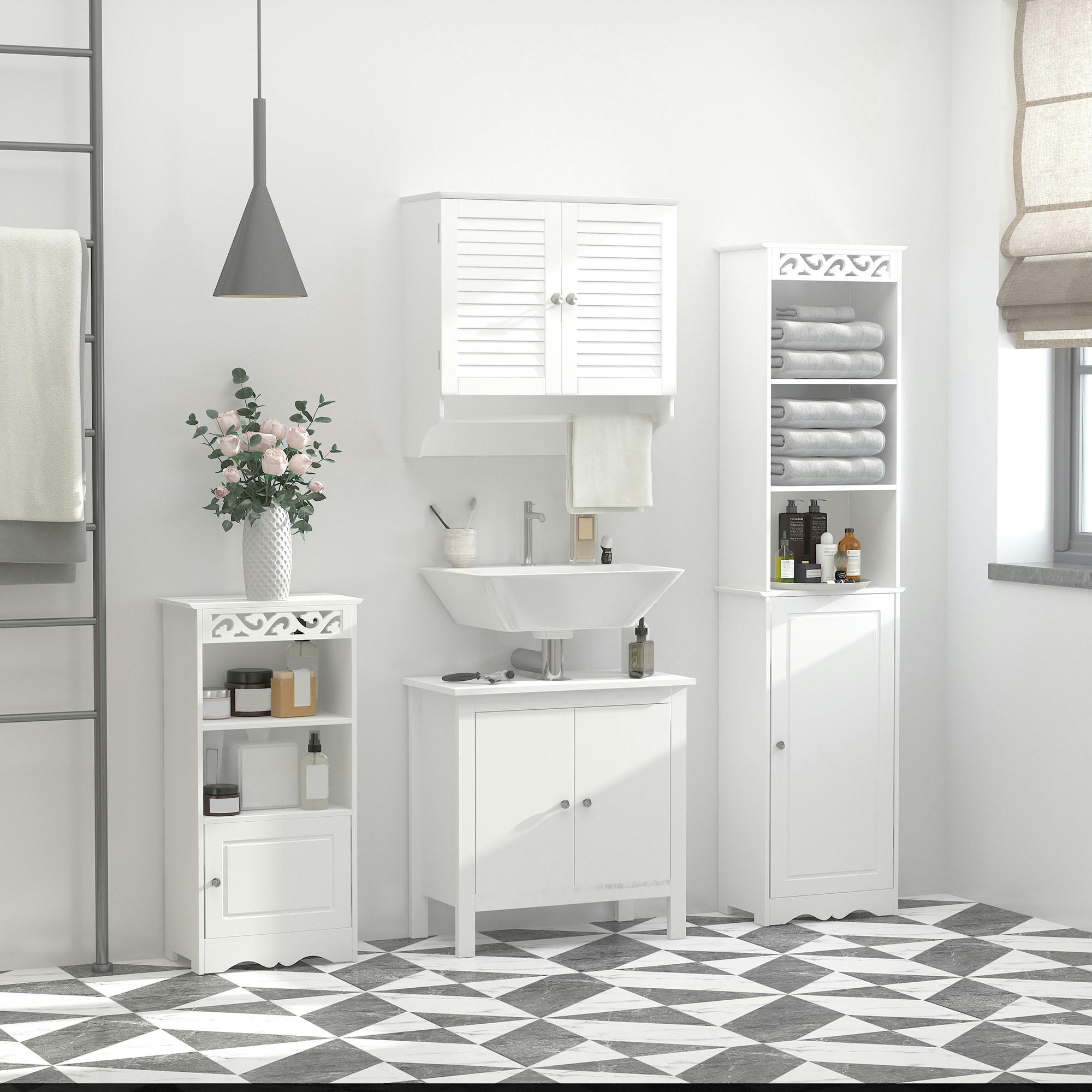 - Armoire murale salle de bain portes persiennes étagère porte-serviette