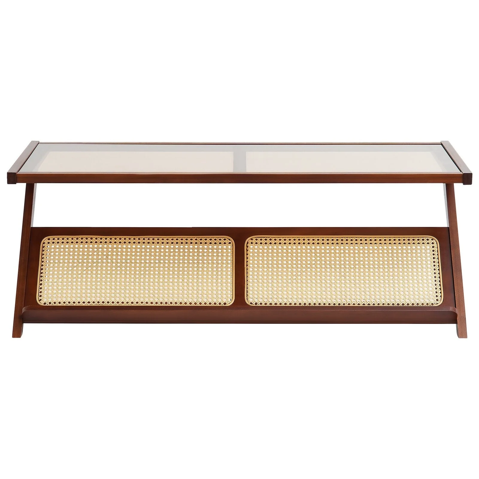 47-Inch Z-Shaped Rattan Woven Coffee End Table with Removable Glass Top Suitable for Any Small Space - 47.2” x 22” x 17.1”