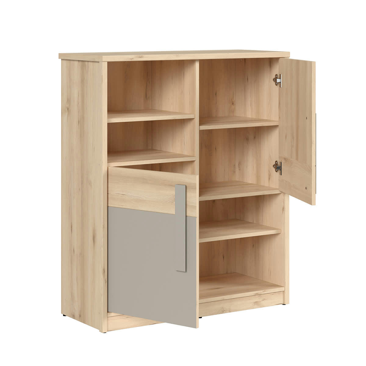 - Commode 2 portes naturel gris et blanc