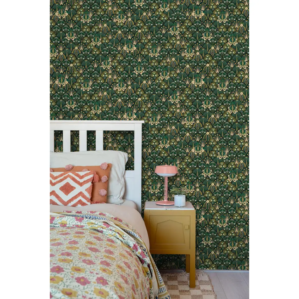 ESTAhome behang vintage bloemen in art nouveau stijl groen - 50 x 900 cm