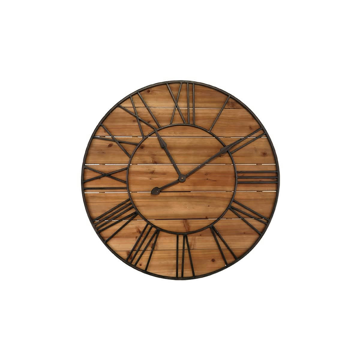 HORLOGE RONDE MÉTAL ET BOIS 90 CM - Horloge ronde métal et bois 90cm