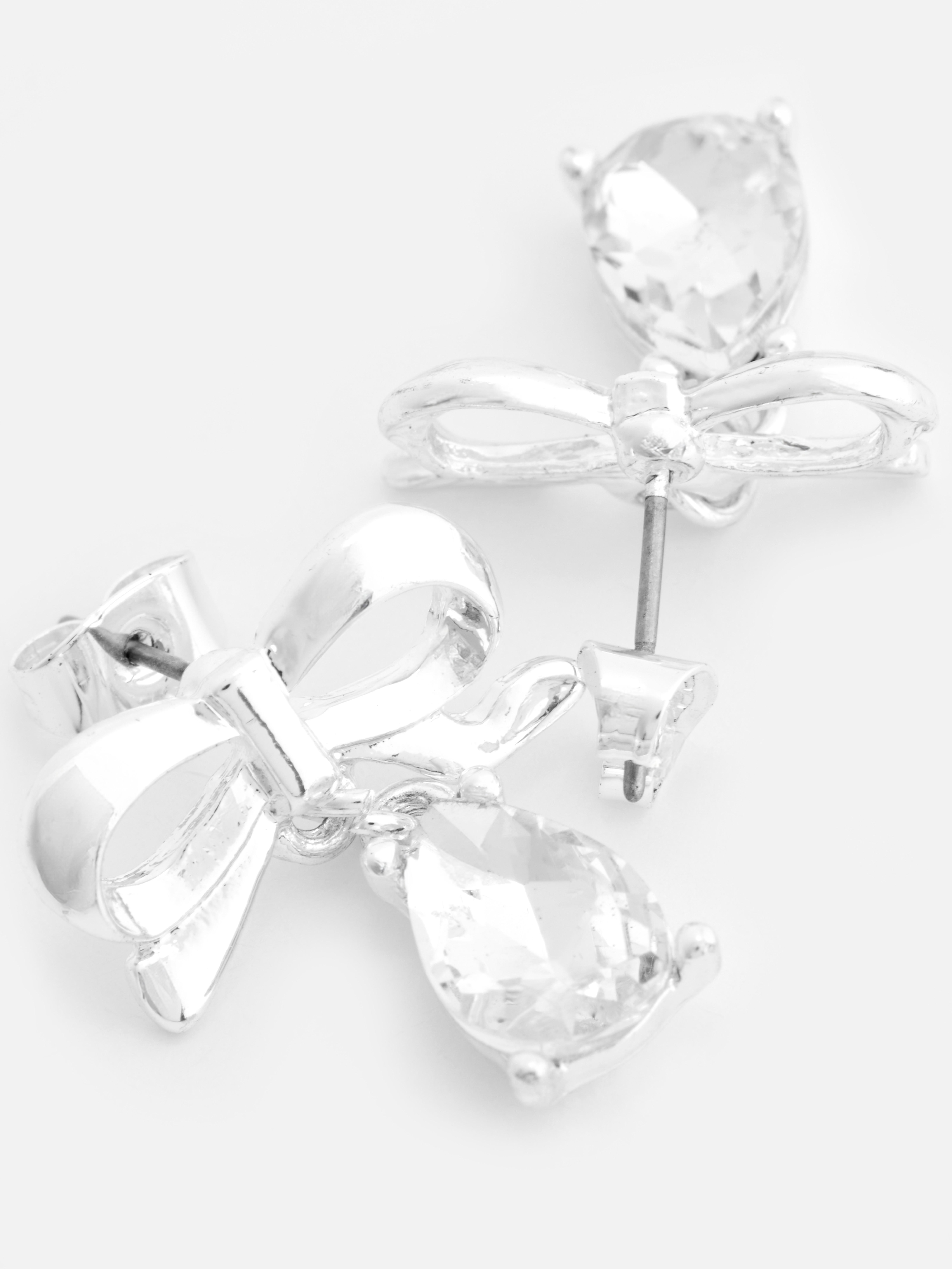 Bow Jewel Drop Stud Earrings