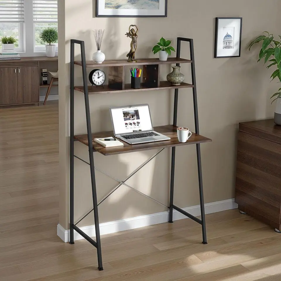 tectake Bureau Exeter 85,5x46,5x140cm, Industrieel Hout Donker, Rustiek