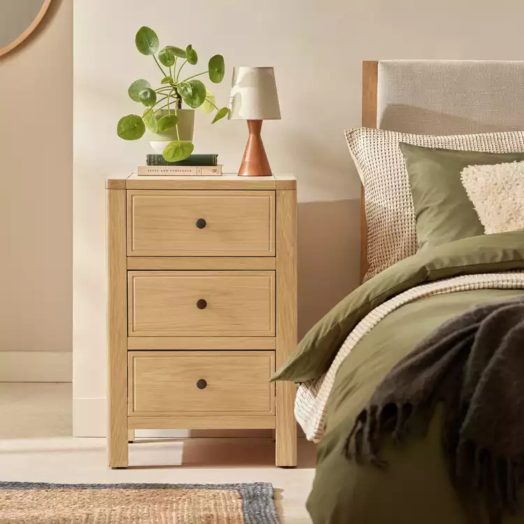 Habitat Finchley 3 Drawer Bedside Table - Oak
