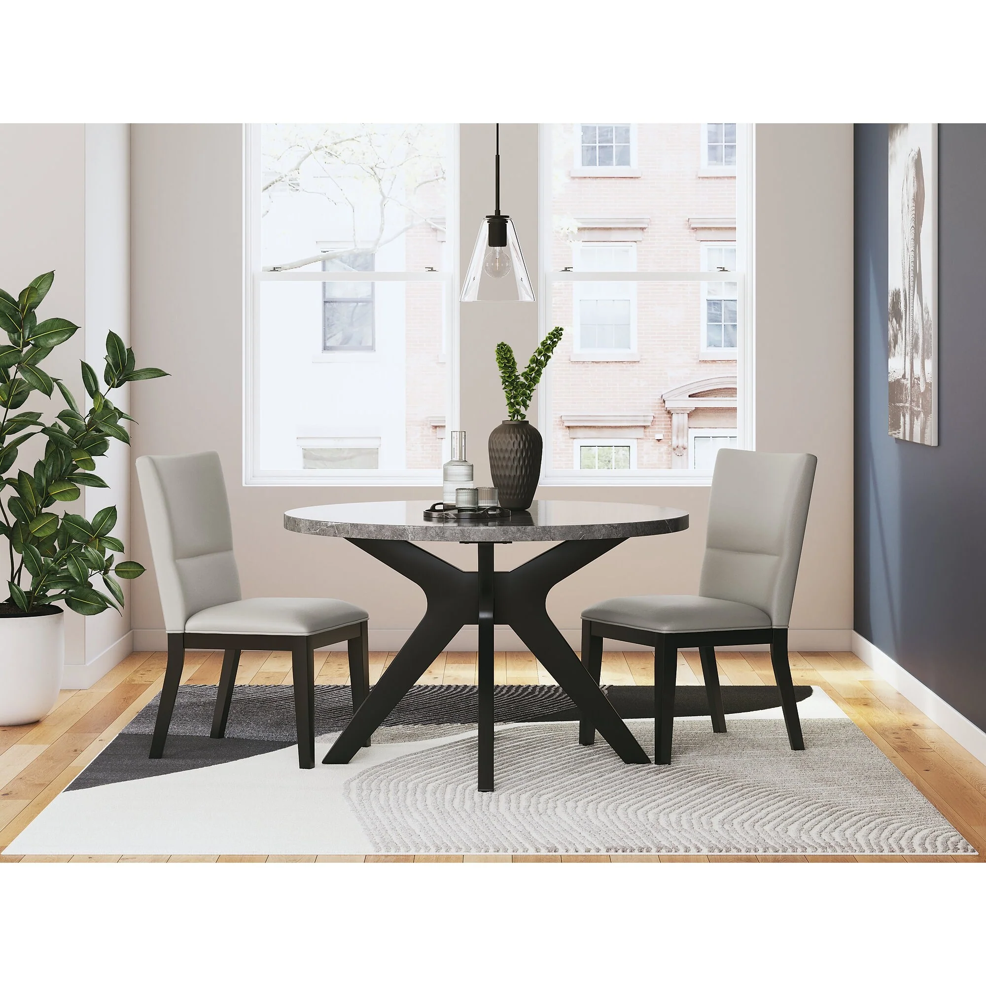 Signature Design by Ashley Glinari Gray/Black Round Dining Table - 48W x 48D x 30H