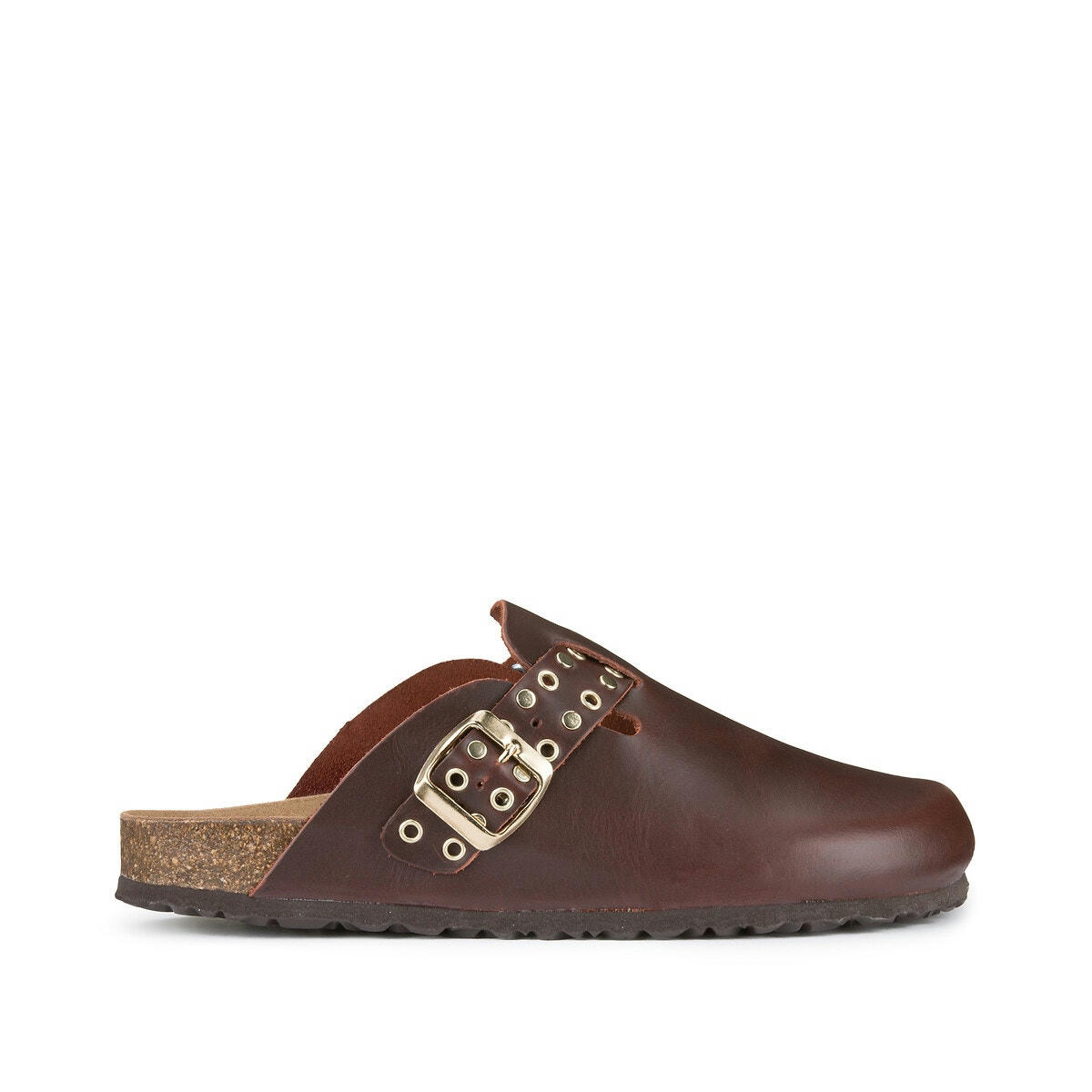 Mules sabots en cuir, détail clous