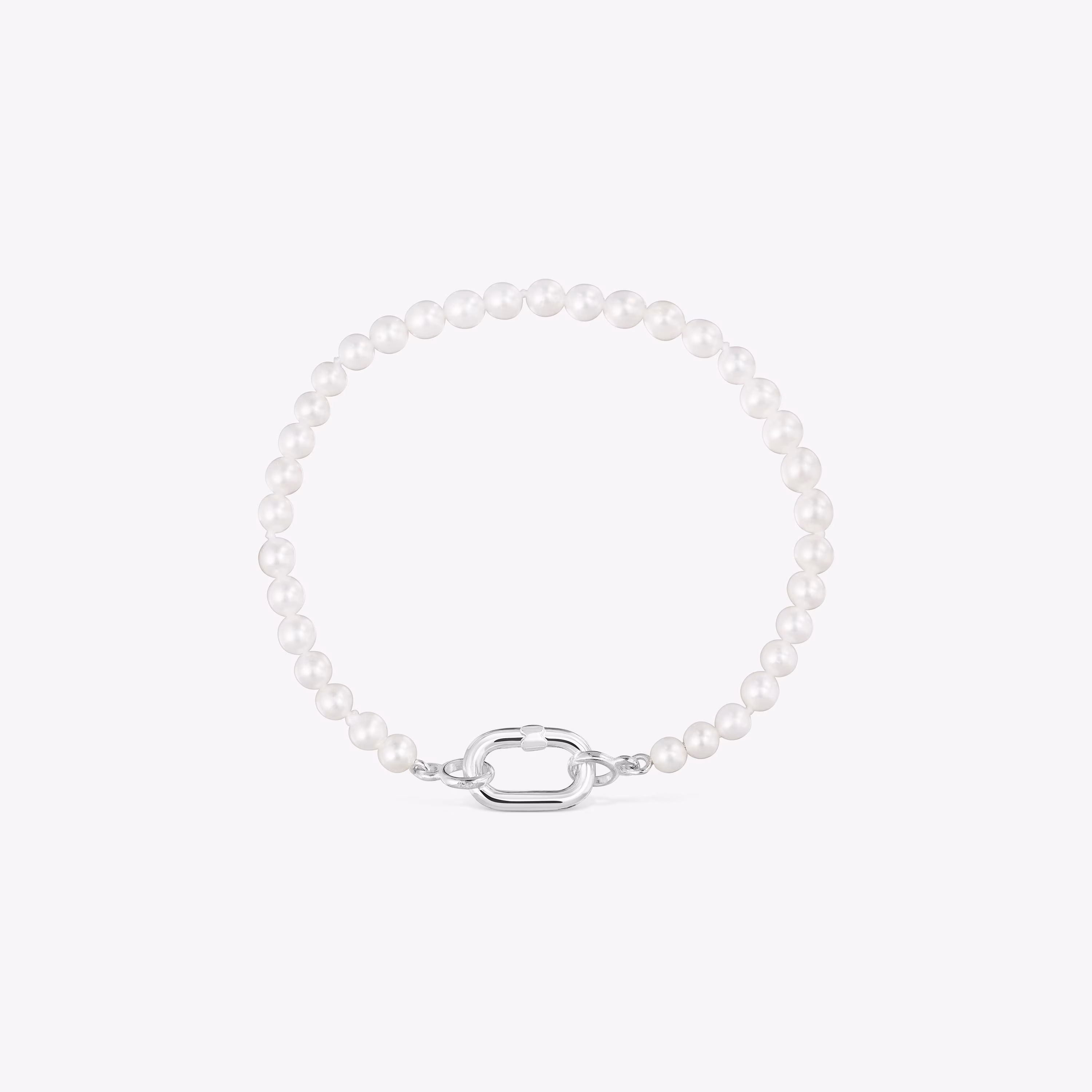 Pulsera con perlas cultivadas y anilla de plata Hold Oval