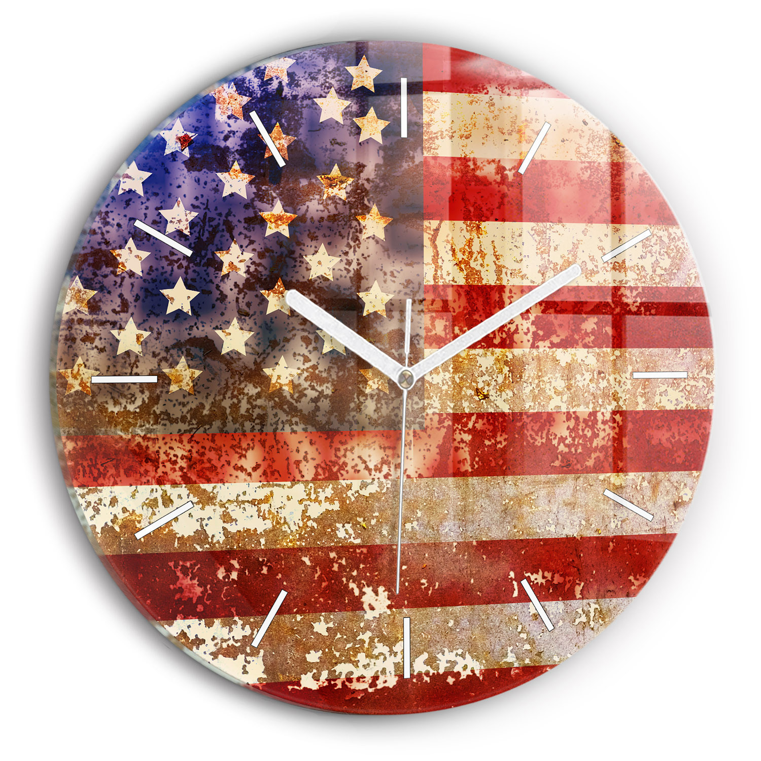 Nowoczesny szklany zegar ścienny Flaga USA w stylu vintage