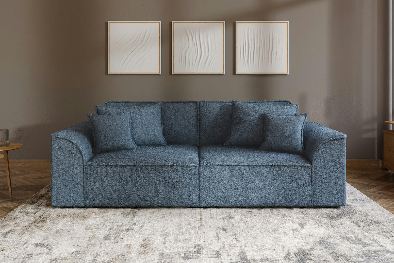 MARTY - Canapé droit en tissu 3 places bleu gris