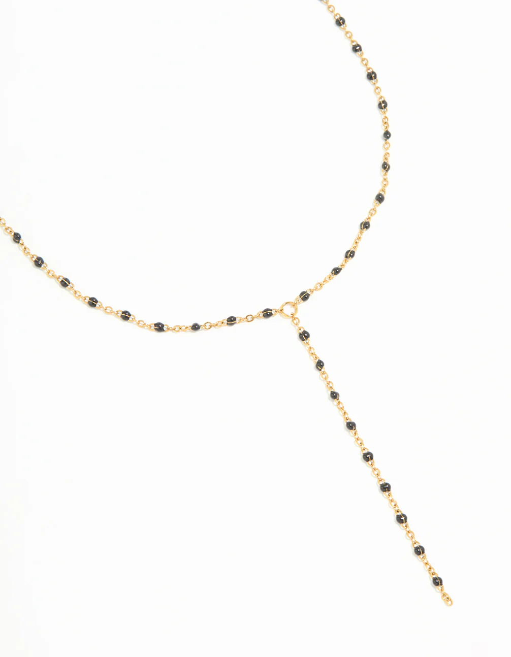Waterproof Gold Plated Stainless Steel Black Bead Y-Necklace