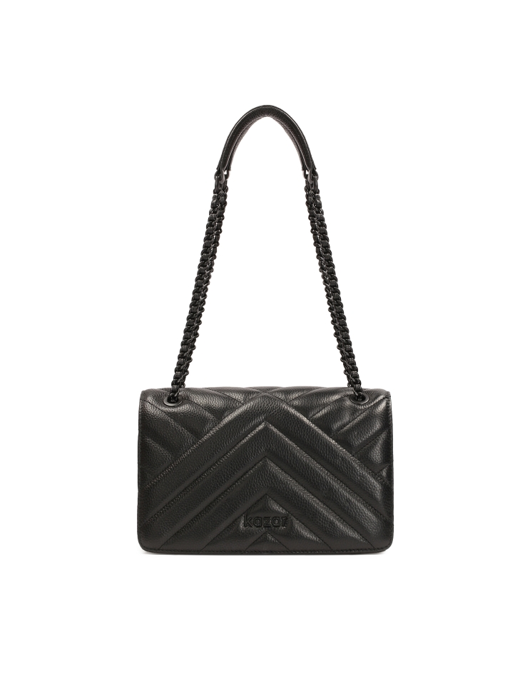 Elongated shoulder bag with striking stitching
