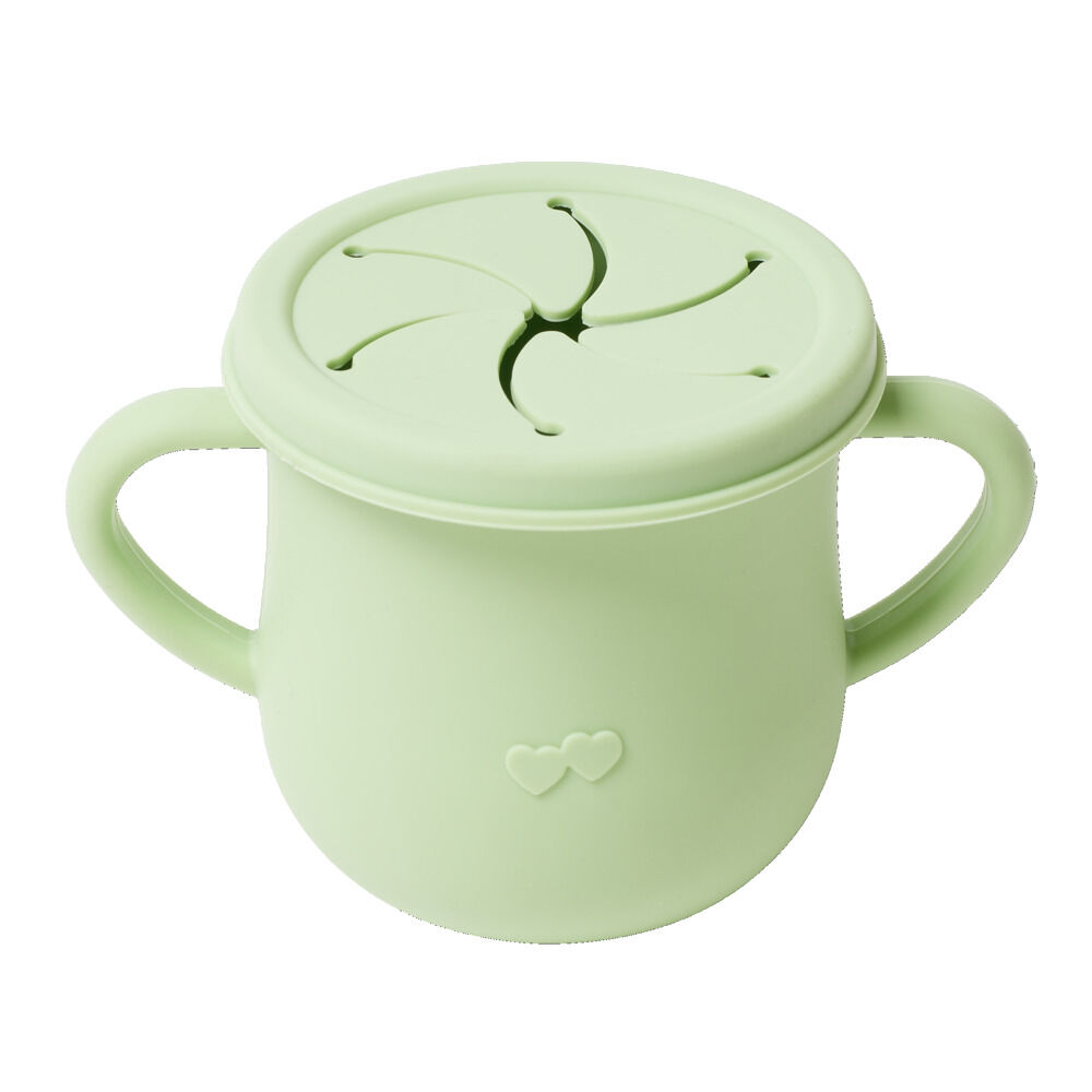 Verre tasse bébé d'apprentissage avec couvercle et anses en silicone H11cm