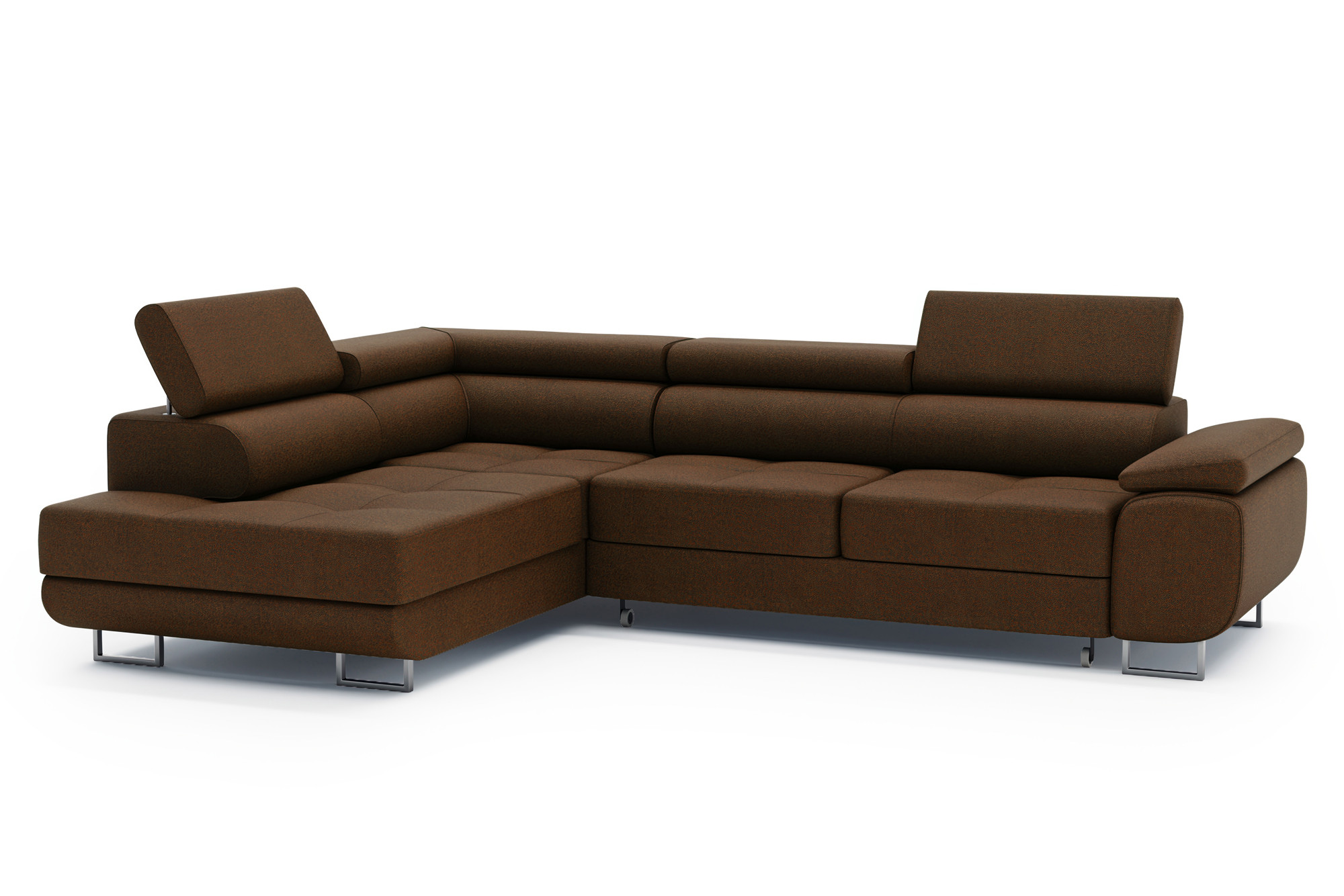 Wygodna sofa narożna z zagłówkami brązowa MONTANA rozkładana lewa