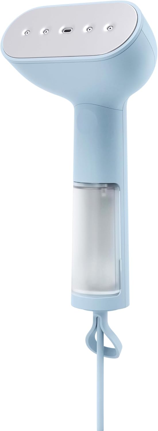 Steamery Handheld Clothes Steamer Cirrus Core, 1350W, Steam Output 0.74 oz/min, Heat up in 15 Seconds, Dry Steam Technology, Hanging Loop, Visible Water Tank, Portable, Scandinavian Design (Blue)