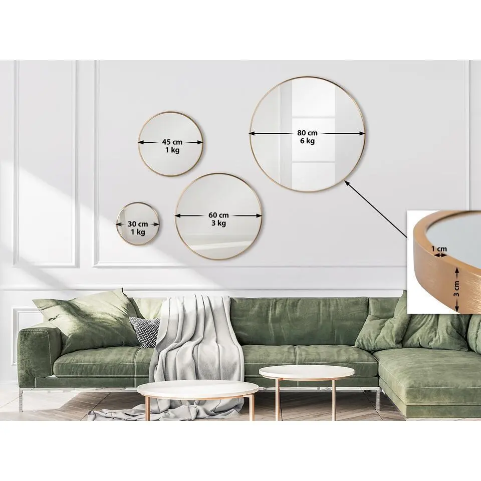 CLP Wandspiegel Elsie rond - Metaal - mat goud - 60cm