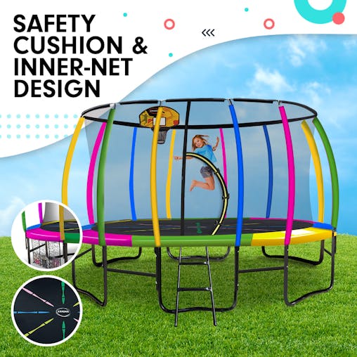 NNEDPE Kahuna Trampoline 14 ft with Basketball Set - Rainbow