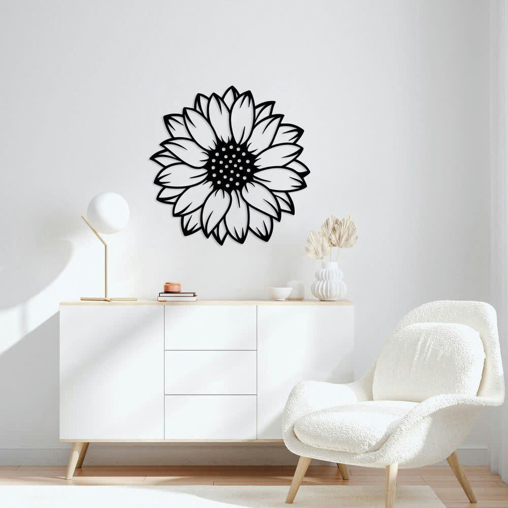 - Décoration murale tournesol en métal noir 75 cm