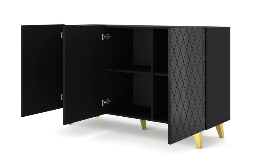 Komoda DIUNA 145 cm 3D na nóżkach czarny połysk