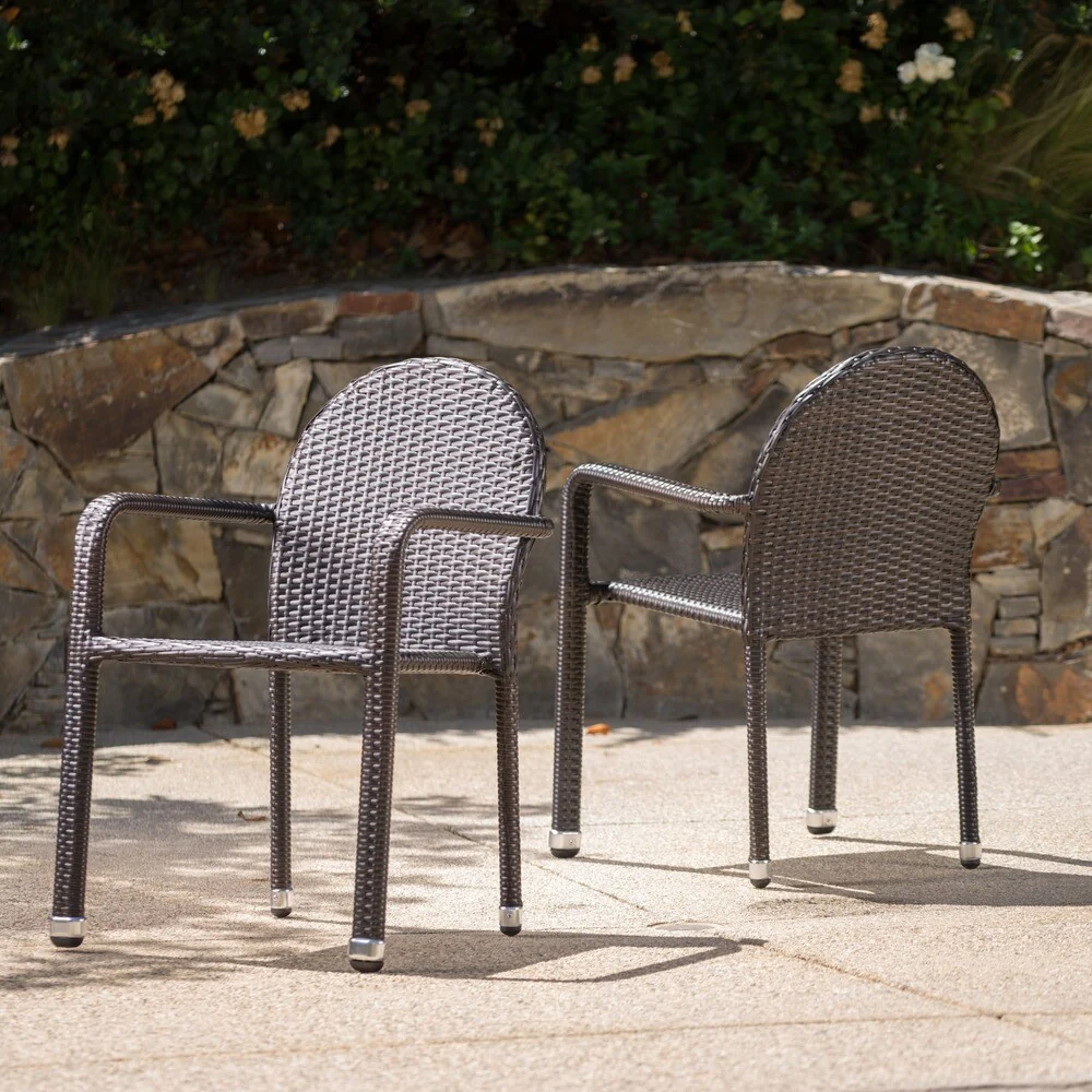 Aurora Outdoor Aluminum Wicker Stacking Dining Chair by Christopher Knight Home (Set of 2)