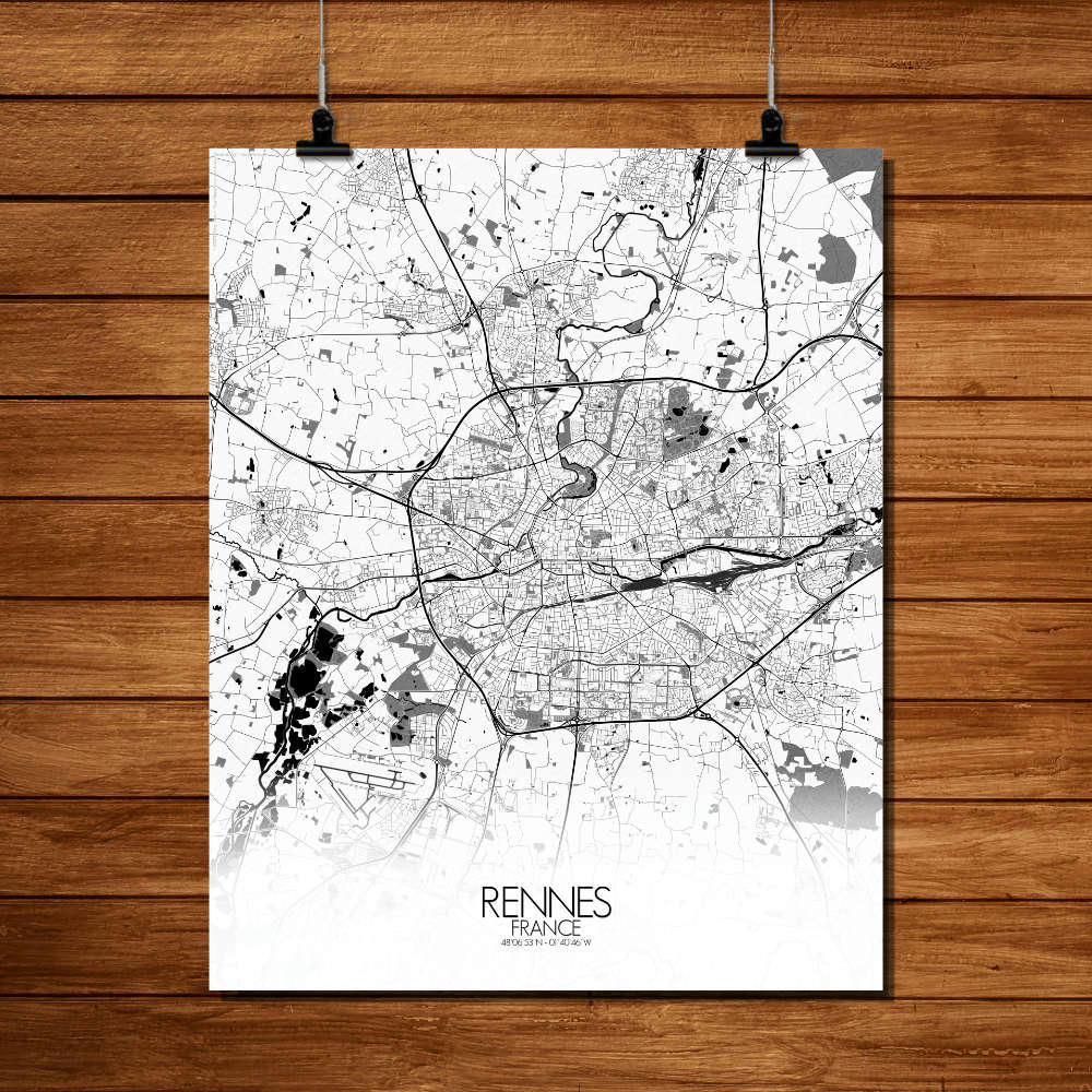 - Affiche Rennes Carte N&B 40x50