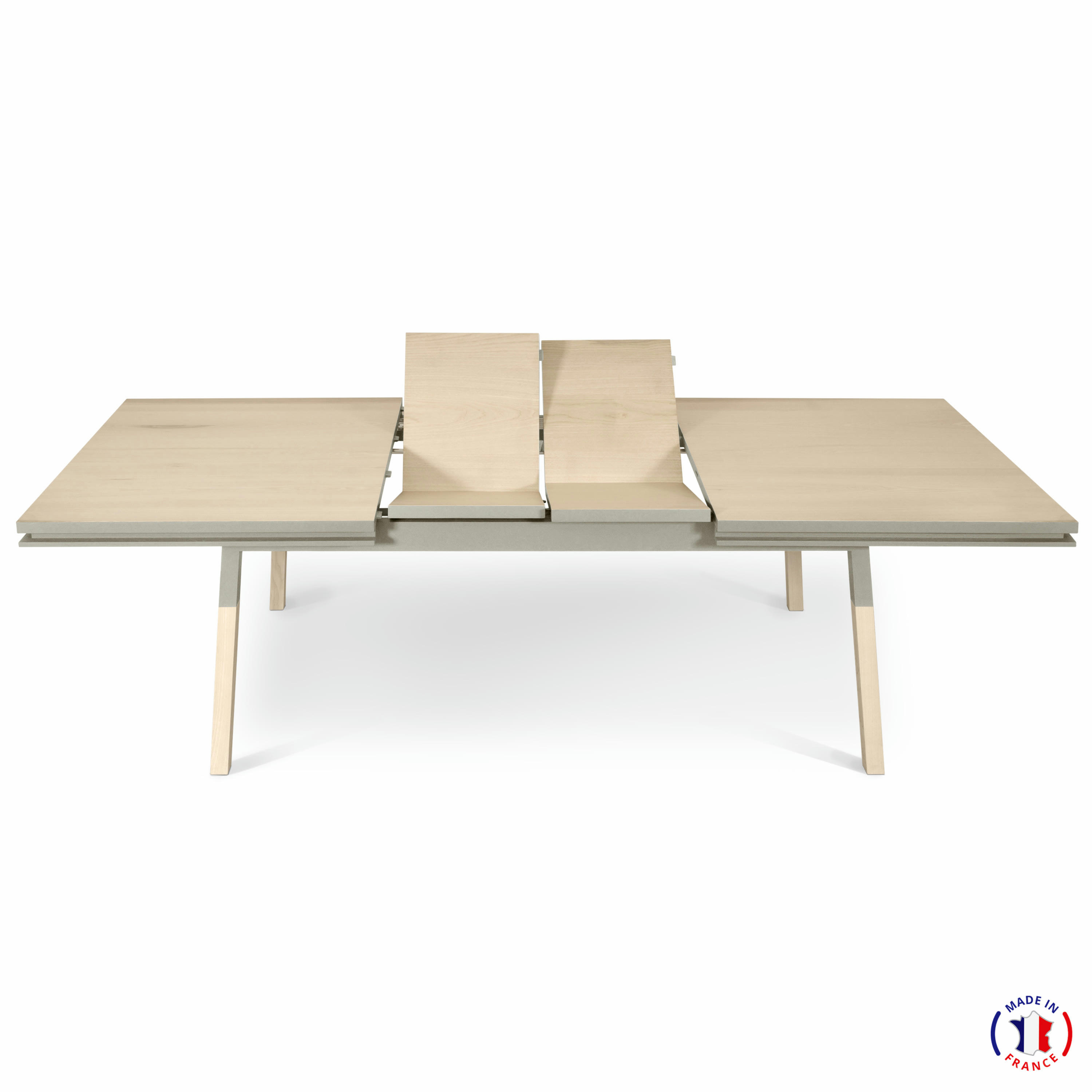 EGEE - Table 180x100 cm en frêne massif, 2 rallonges gris chocolat tanis